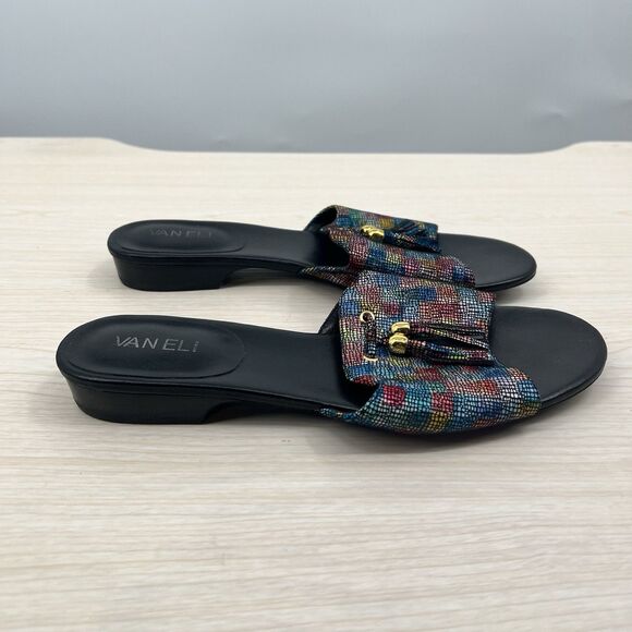 Vaneli Womens Flat Sandals Slip On 9M Rainbow Colorful Tassel Art Deco Mosaic - Picture 5 of 14